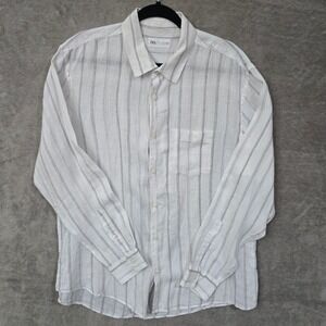Zara Linen Shirt Mens XL Neutral Casual Euro Summer Coastal Relaxed Minimalist